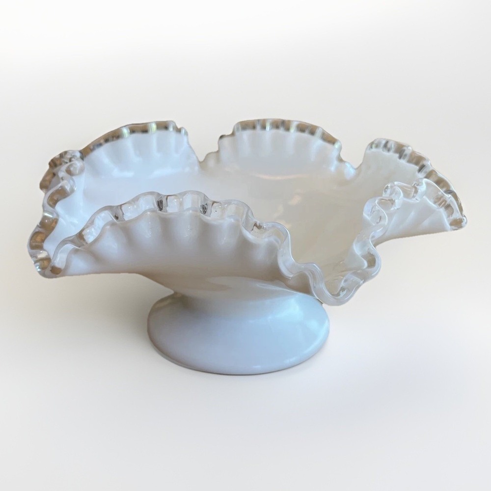 Fenton Silvercrest Milk Glass Pedestal/Footed Candy Dish Bowl